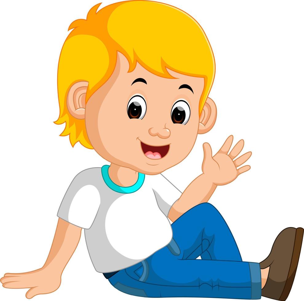 cute boy sitting on the floor vector