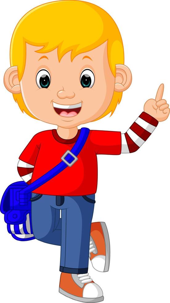 Boy with backpacks cartoon vector