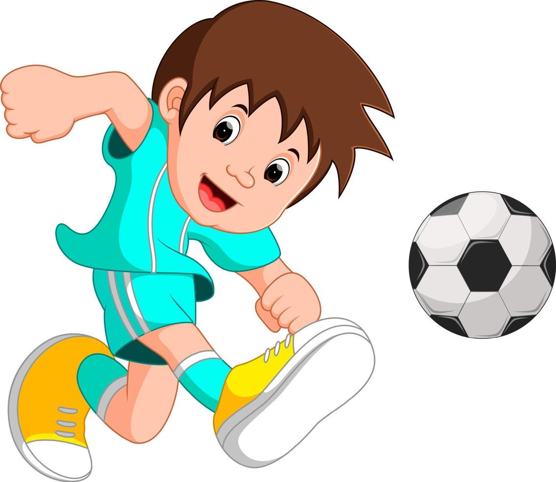 chico de dibujos animados jugando al fútbol vector