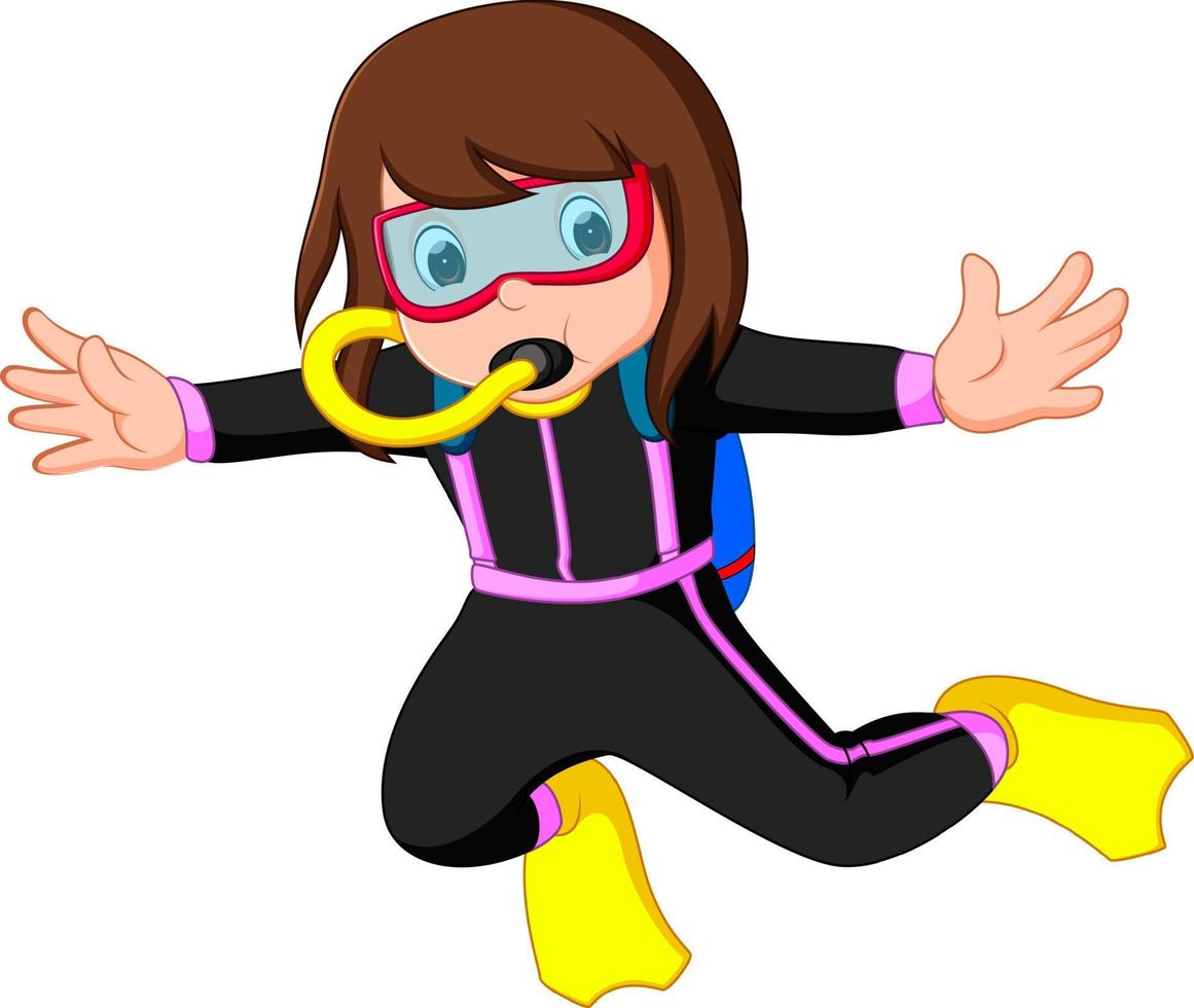 A cartoon illustration of a scuba diver girl vector