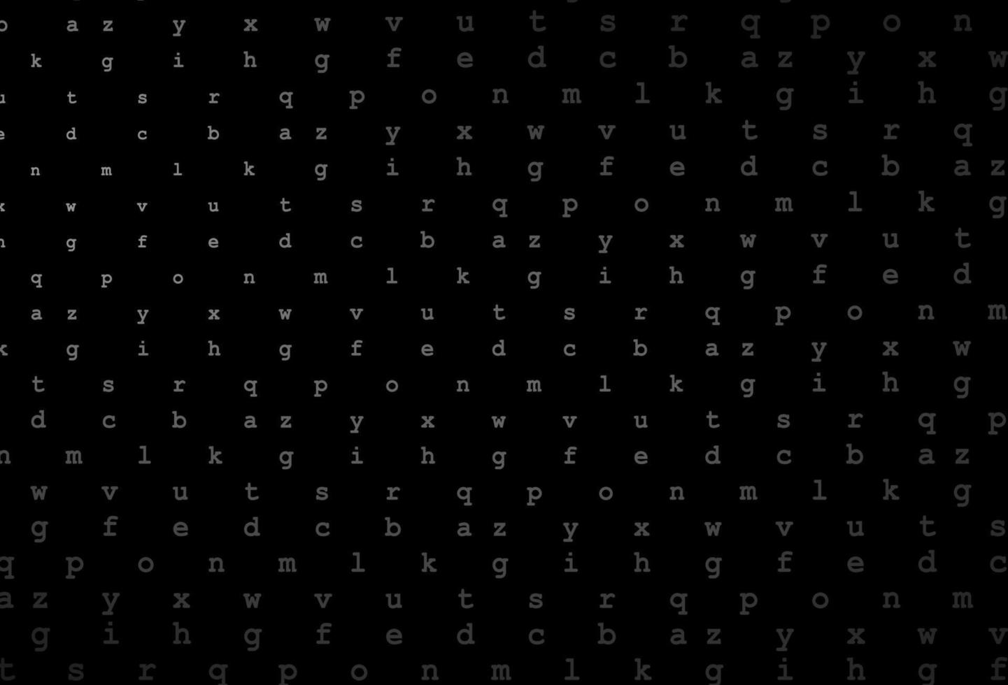 Dark silver, gray vector background with signs of alphabet.