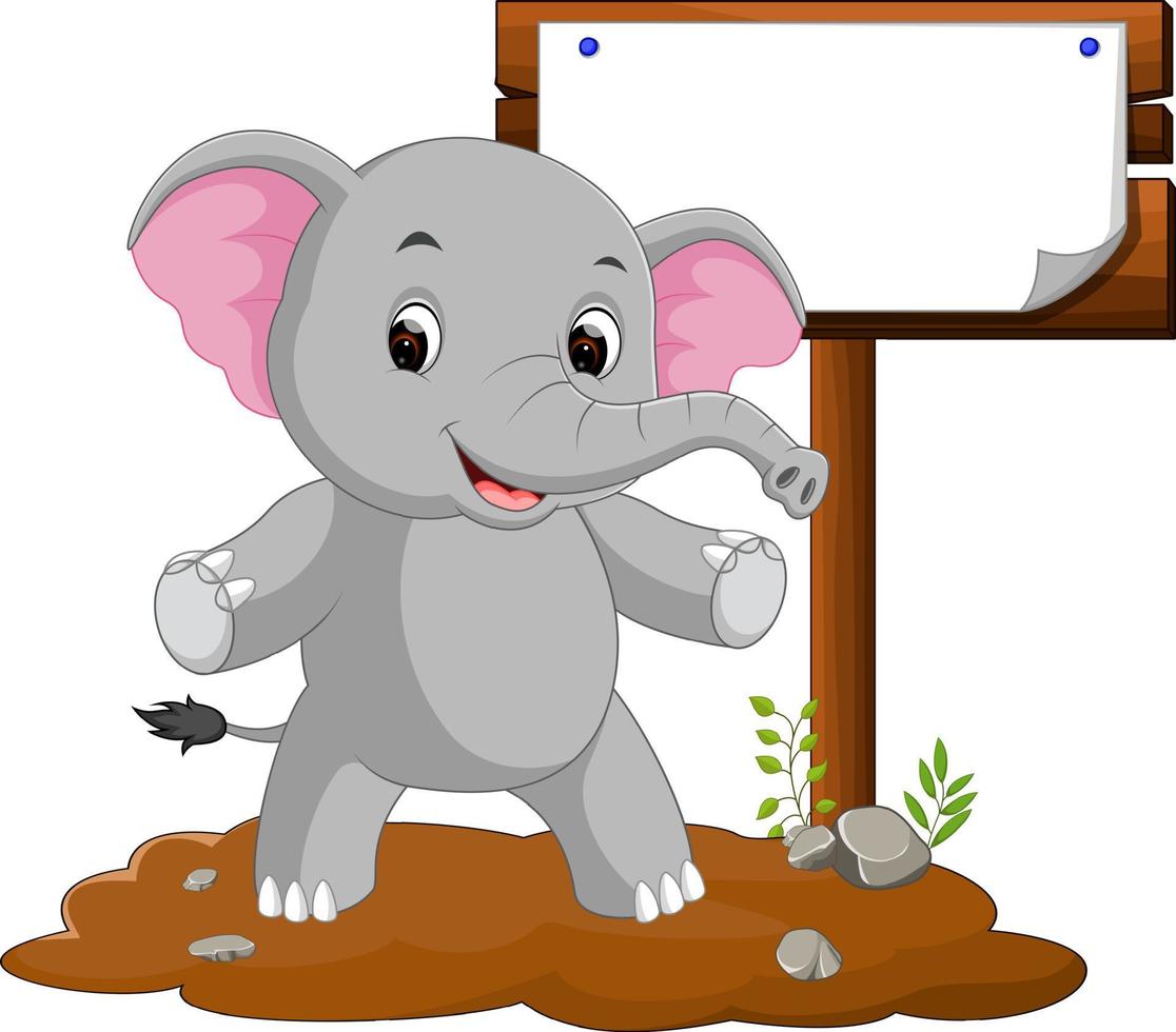 elephant cartoon with a blank sign vector