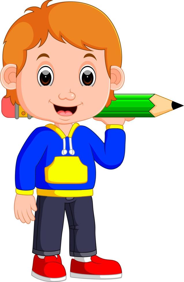 niño sosteniendo un lápiz grande vector