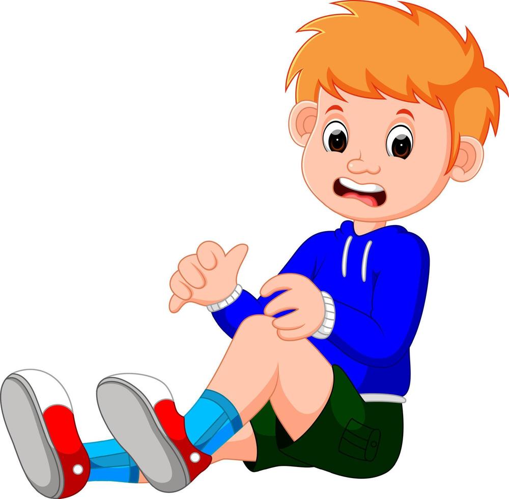 boy crying with a scratch on his knee vector