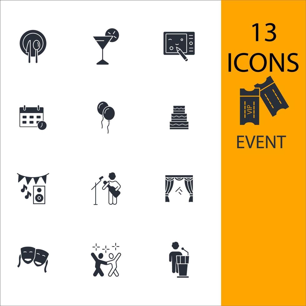 conjunto de iconos de eventos. elementos de vector de símbolo de paquete de evento para web de infografía