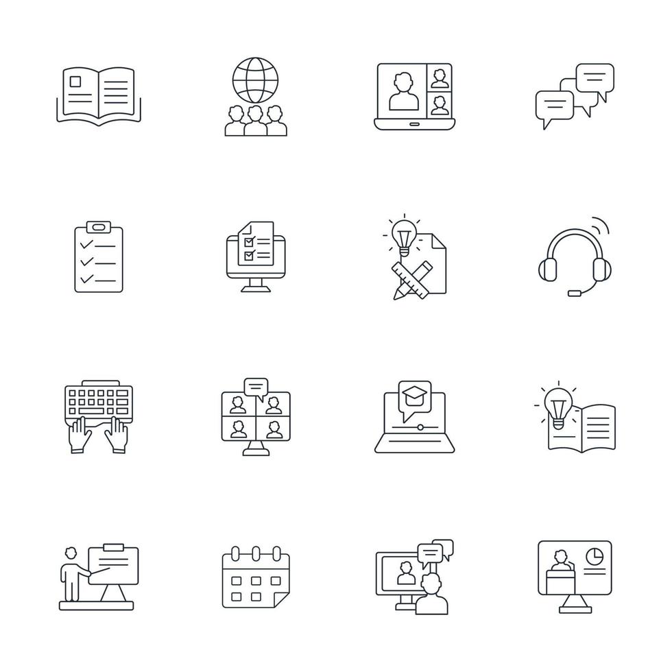 Online training icons set . Online training pack symbol vector elements for infographic web