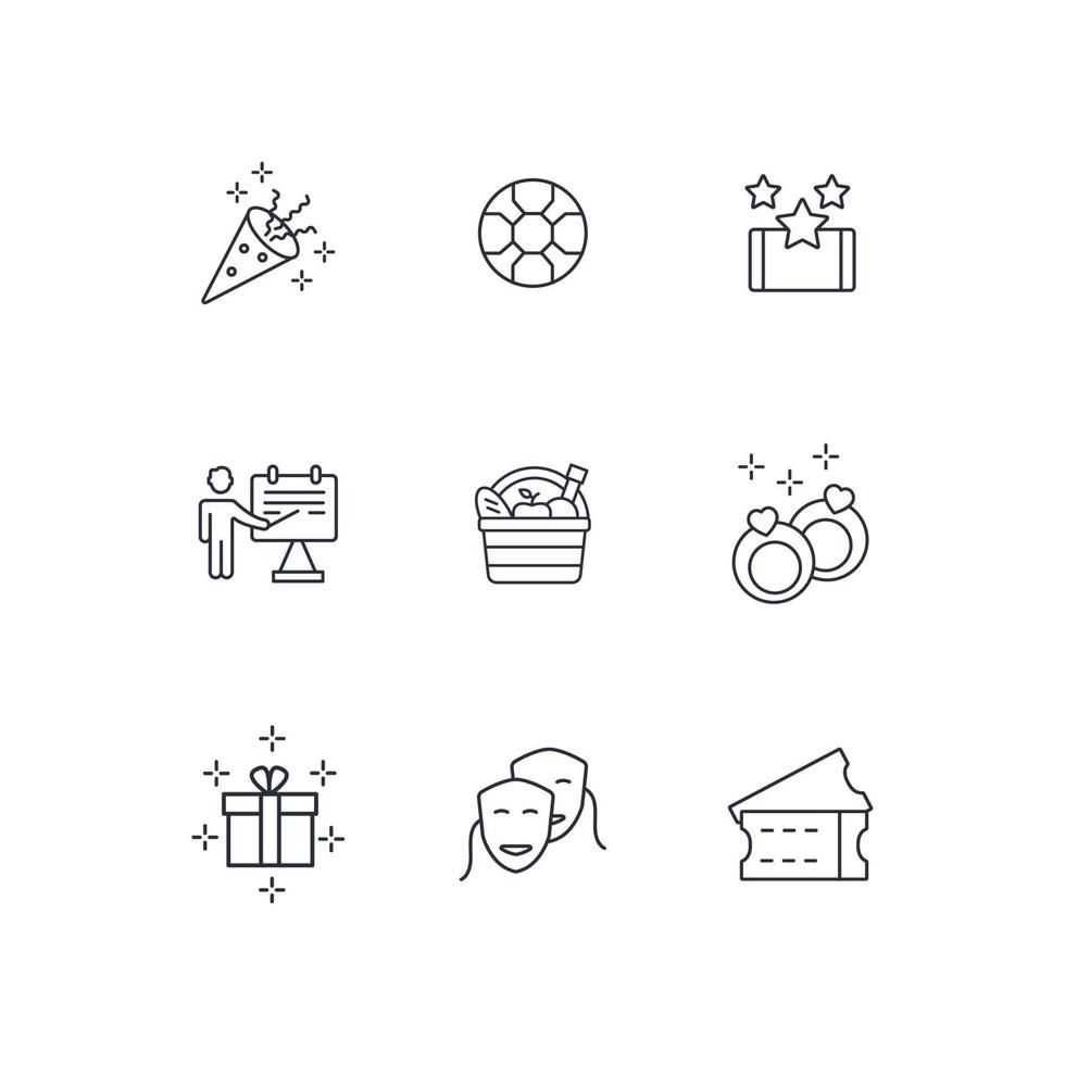 conjunto de iconos de eventos. elementos de vector de símbolo de paquete de evento para web de infografía