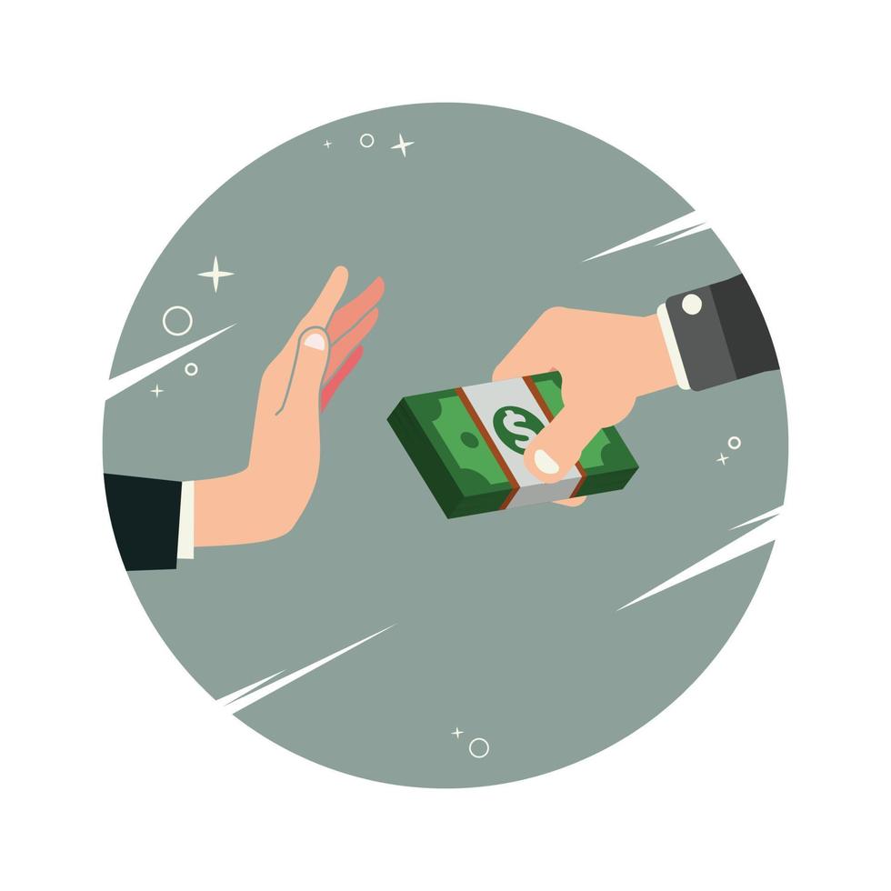 Hand refusing offered bribe vector illustration