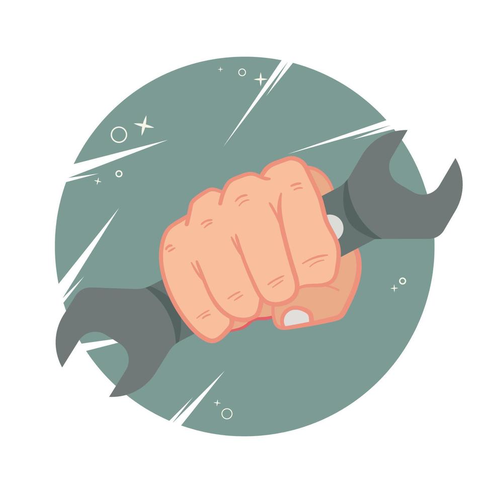Hand holding wrench vector illustration