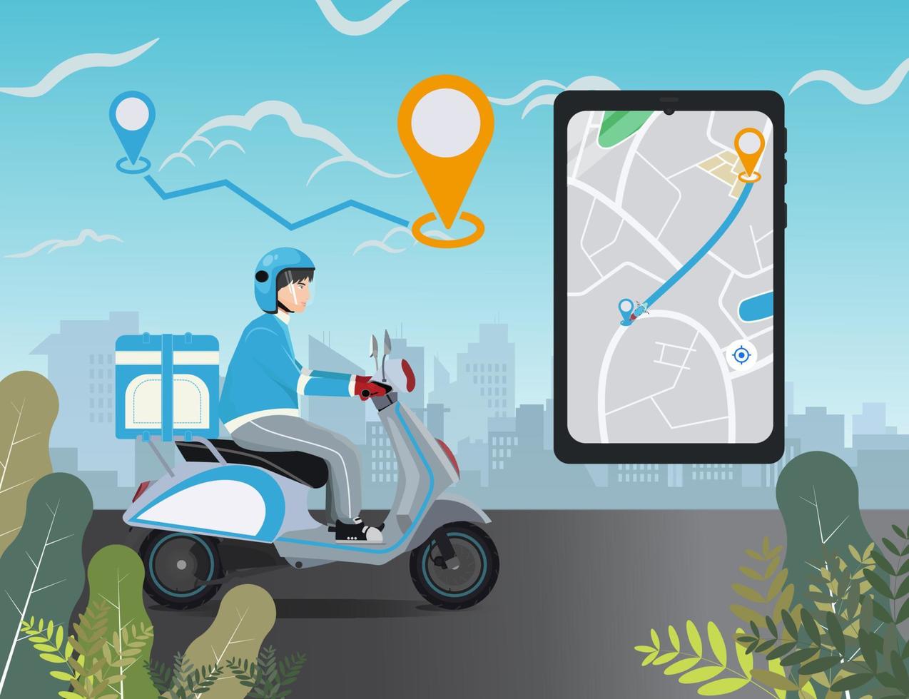 Online delivery service on the way vector illustration