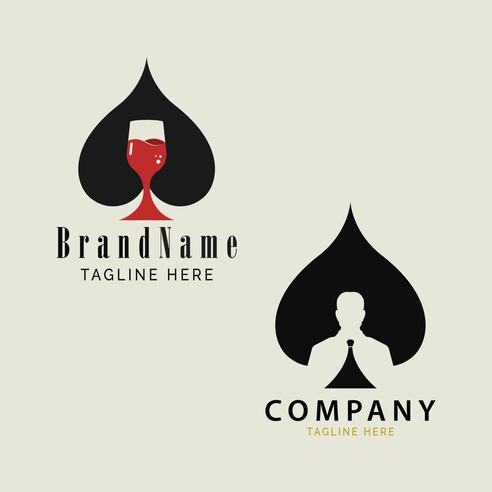 pala con vino y hombre logo diseño vector ilustración