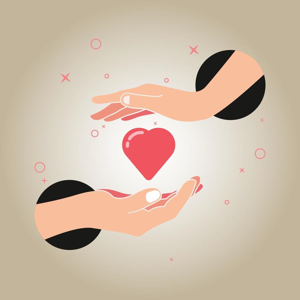 Hand holding pink heart love. Care affection concept vector