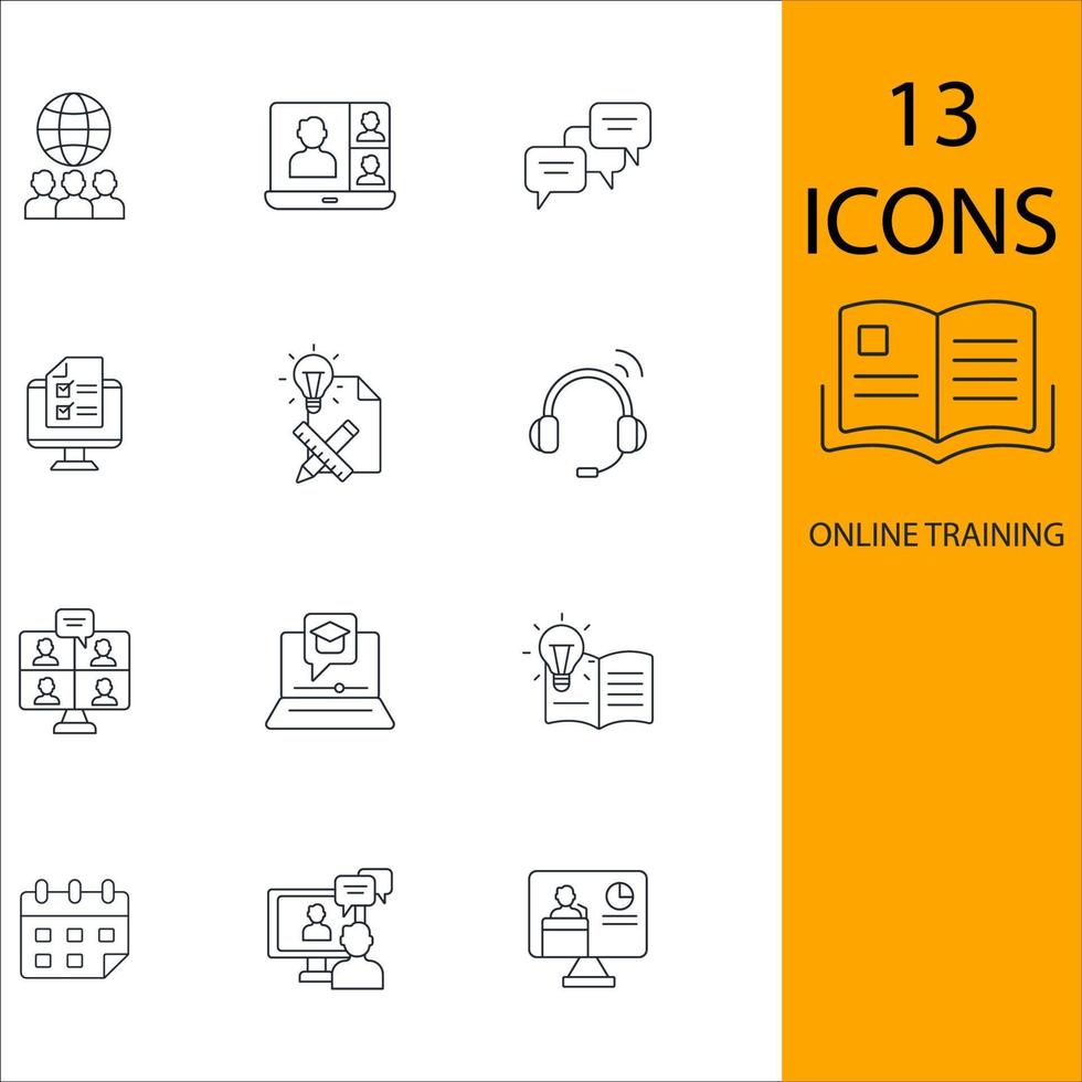 Online training icons set . Online training pack symbol vector elements for infographic web