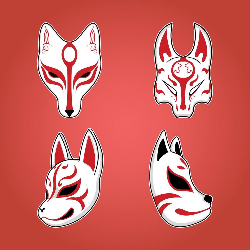 Japanese kitsune mask set vector illustration