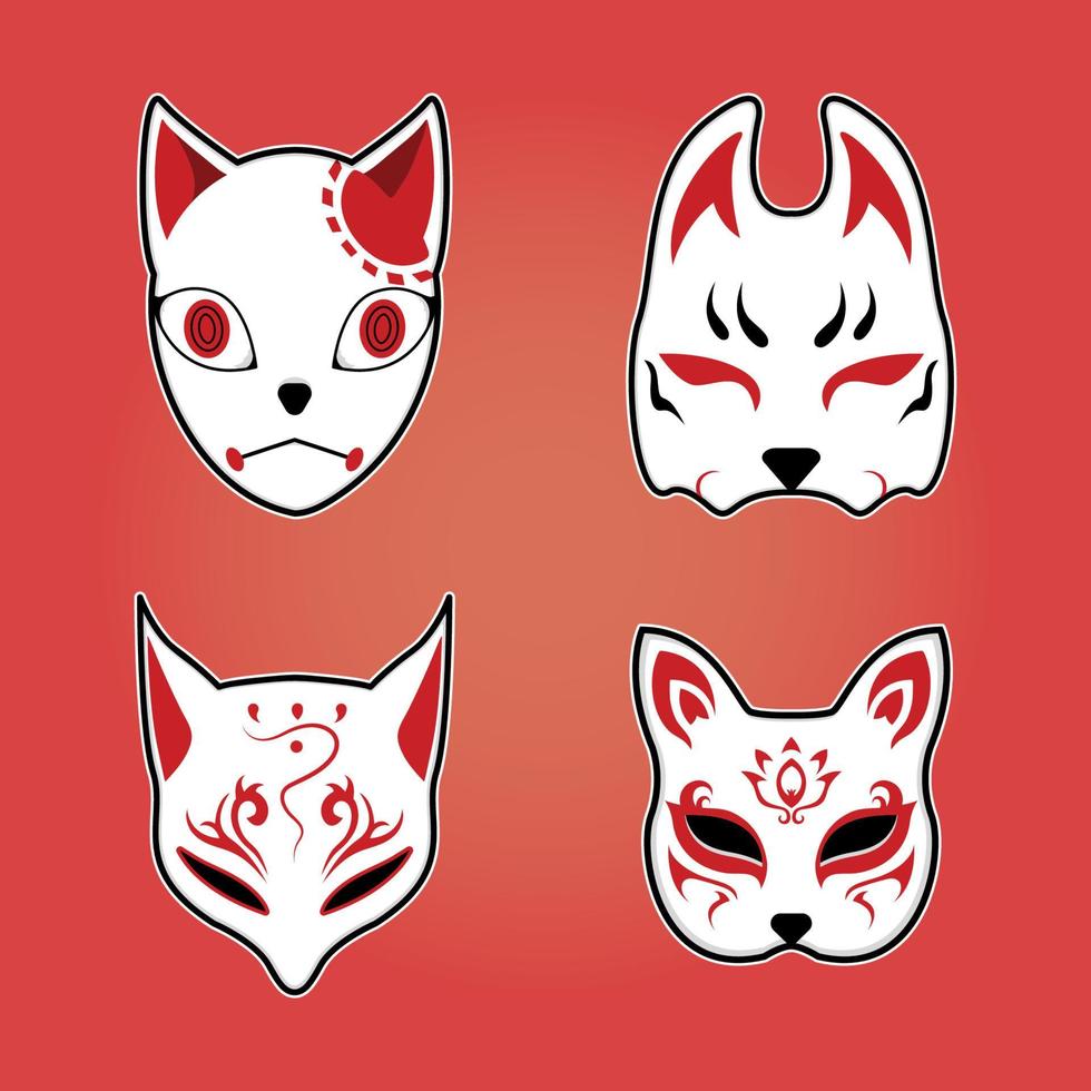 Japanese kitsune mask set vector illustration