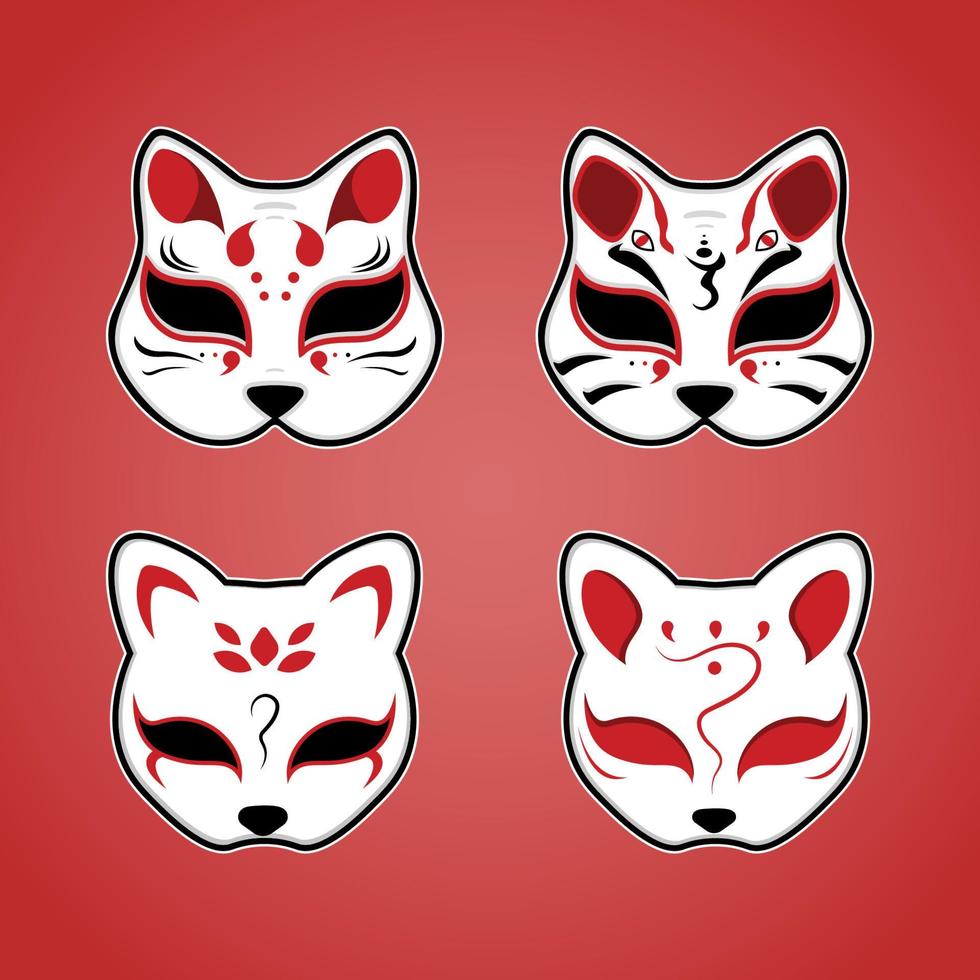 Japanese kitsune mask set vector illustration