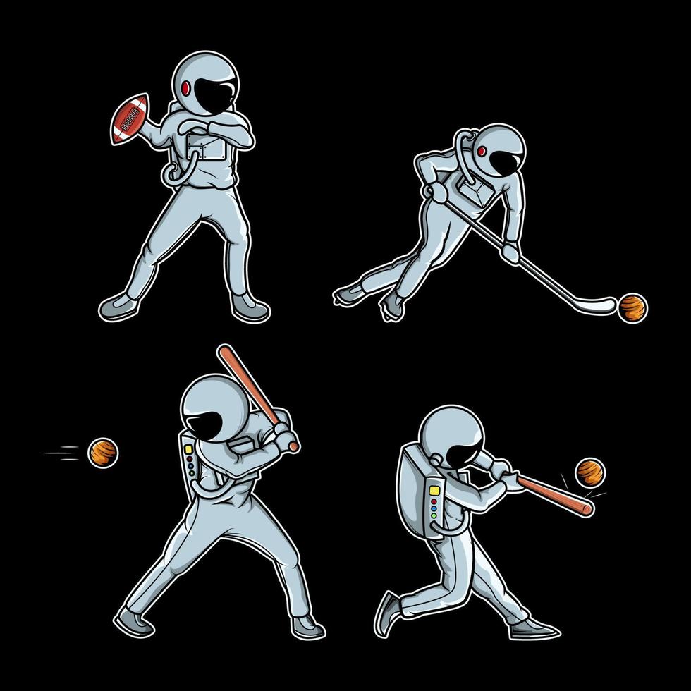 Astronaut playing planet ball set vector illustration