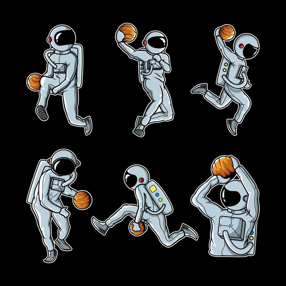 Astronaut playing planet ball set vector illustration