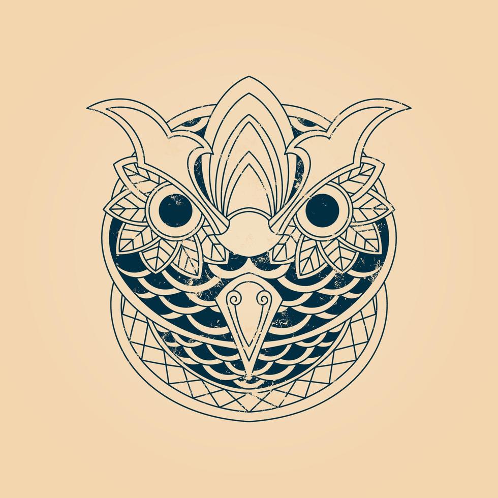 Japanese samurai owl grunge texture vector illustration