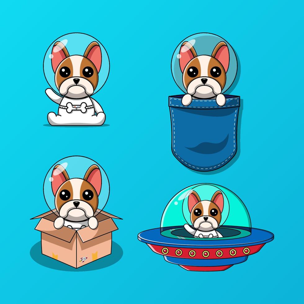 Lindo perro astronauta conjunto ilustración vectorial vector