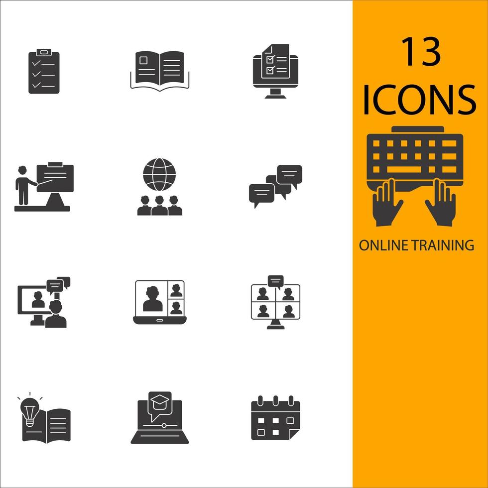 Online training icons set . Online training pack symbol vector elements for infographic web