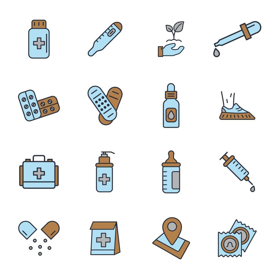 conjunto de iconos de farmacia. elementos de vector de símbolo de paquete de farmacia para web de infografía