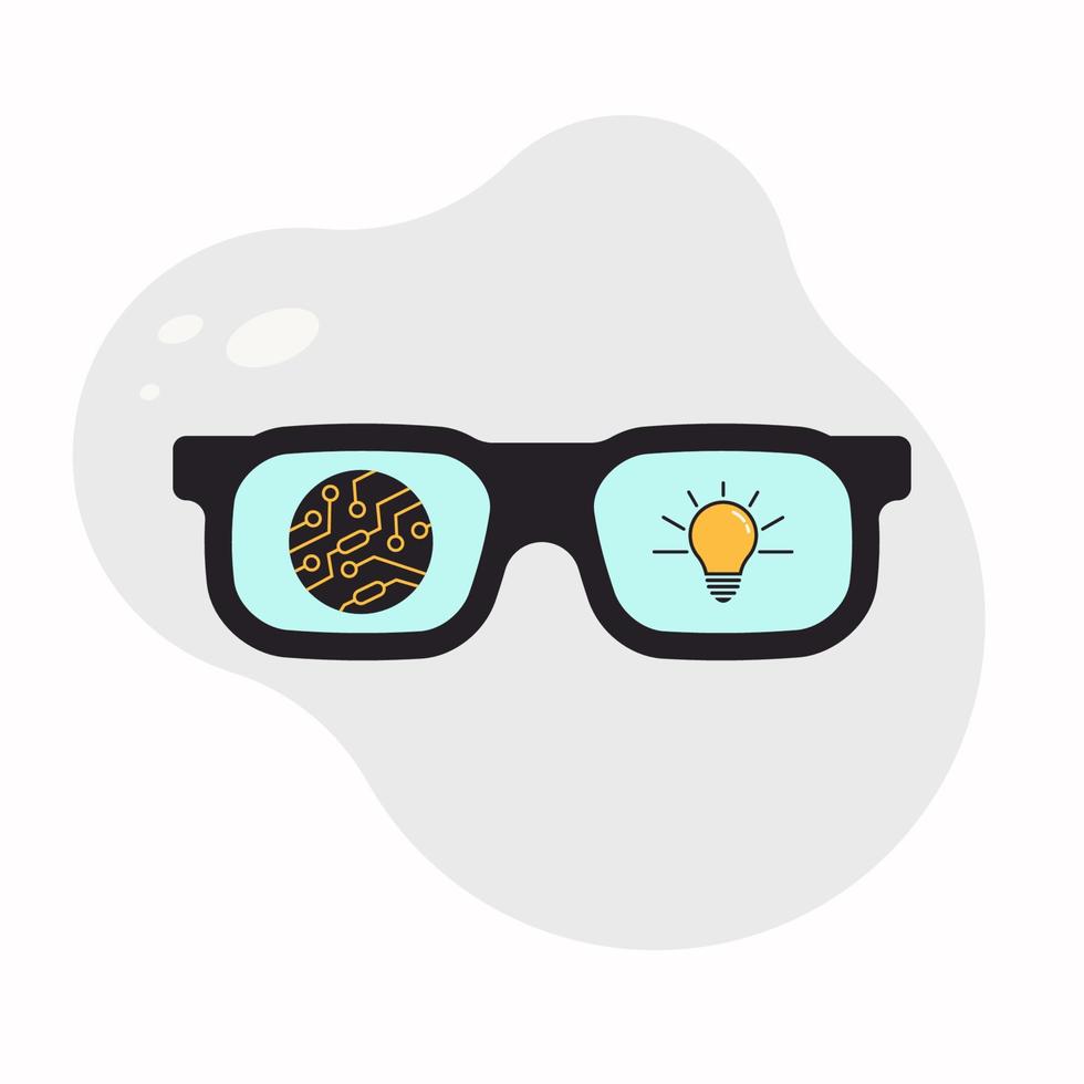 eye glass with circuit board and bulb lamp icon design vector illustration