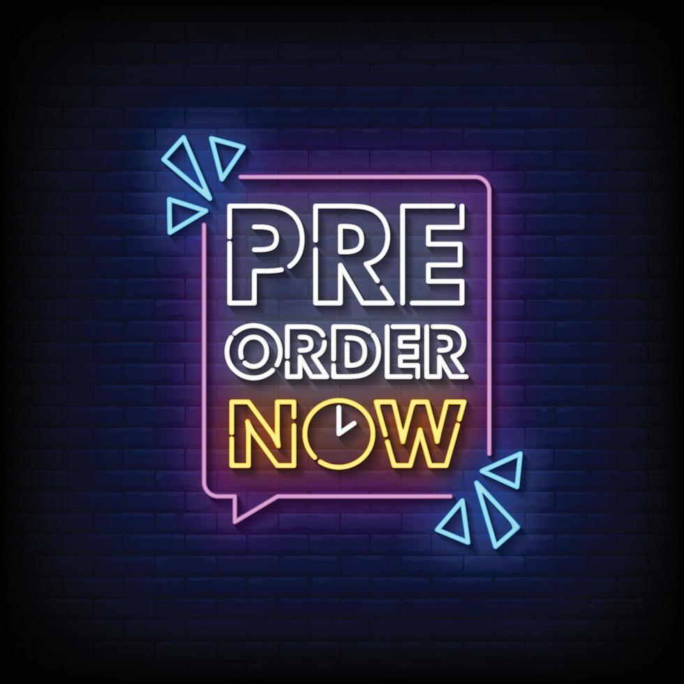 Pre Order Now Neon Sign On Brick Wall Background Vector