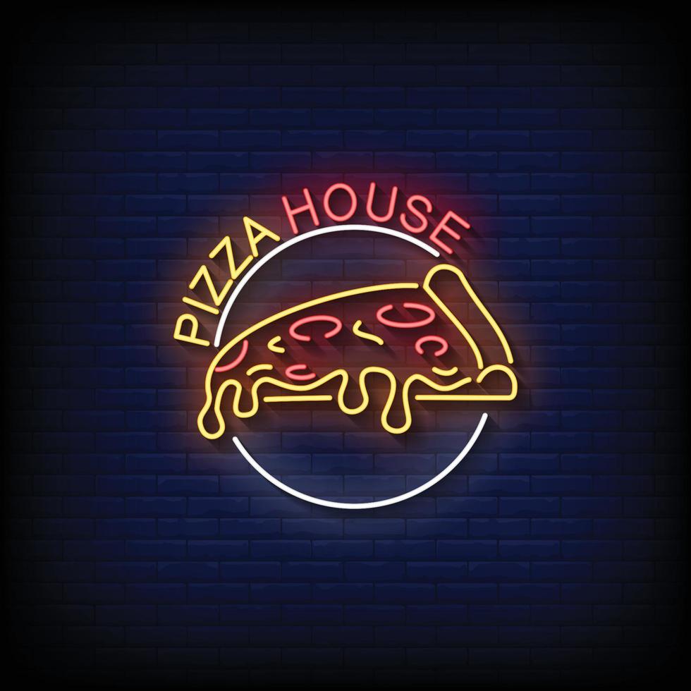 pizza house letrero de neón en vector de fondo de pared de ladrillo