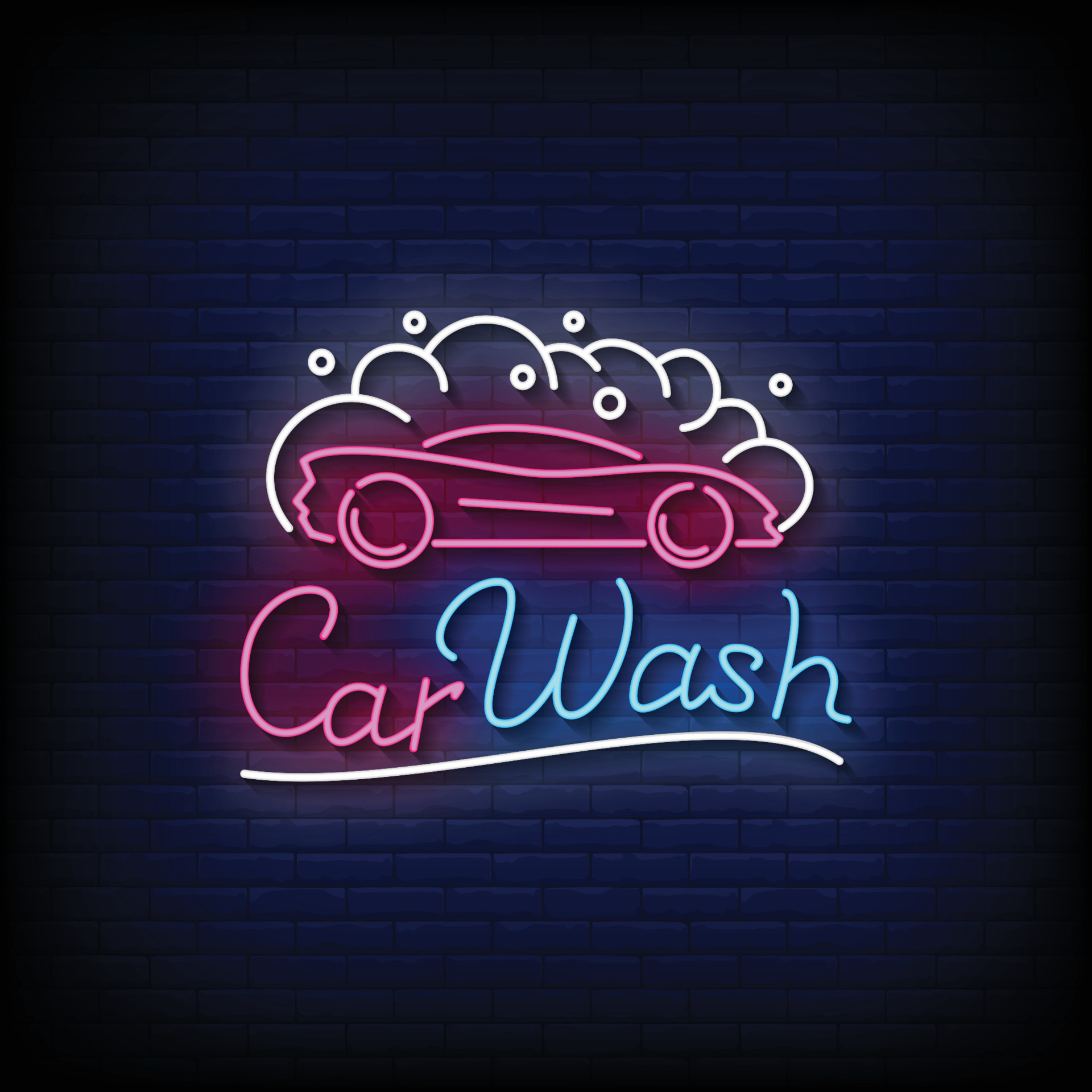 Car Wash Neon Sign On Brick Wall Background Vector 8023559 Vector Art