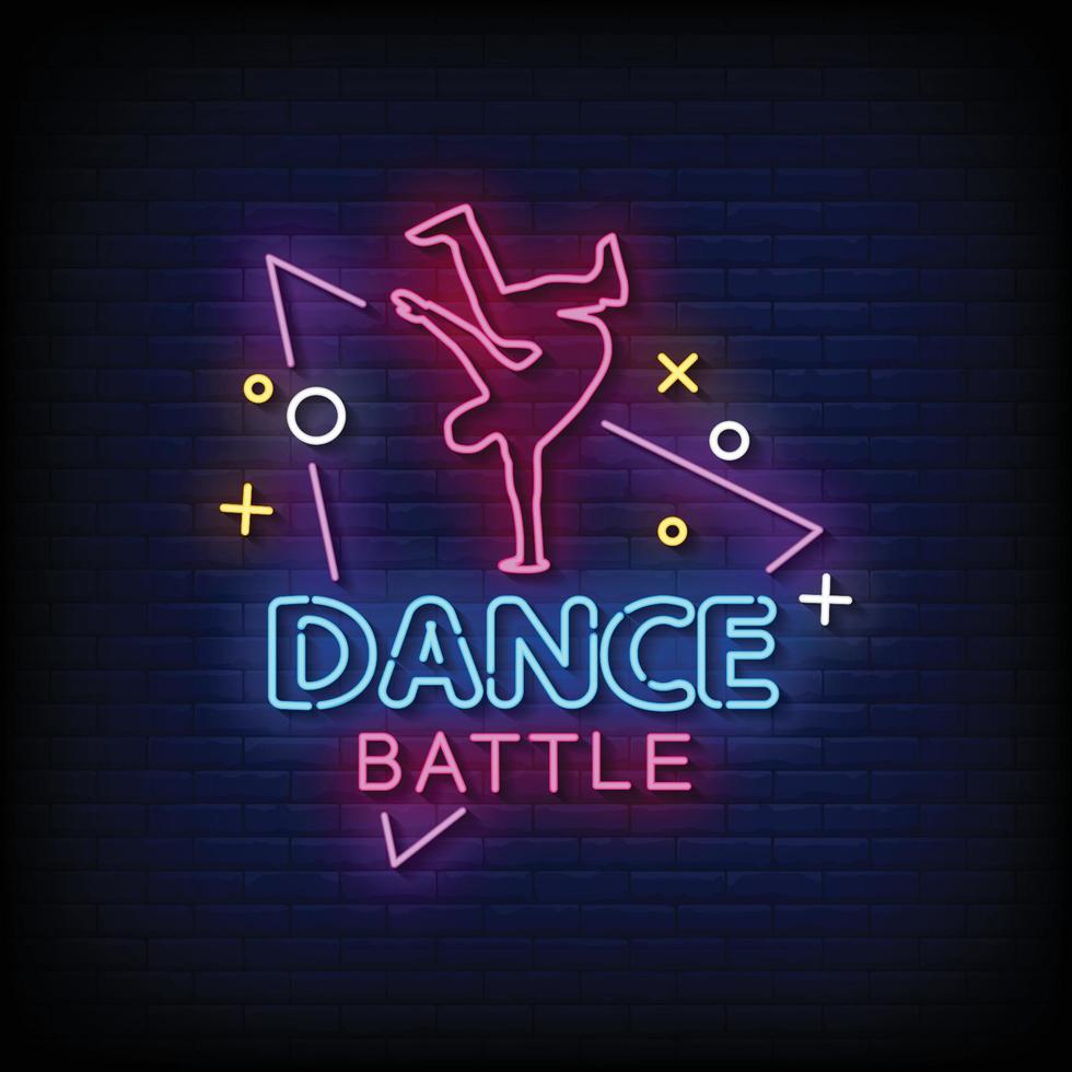Dance Battle Neon Sign On Brick Wall Background Vector