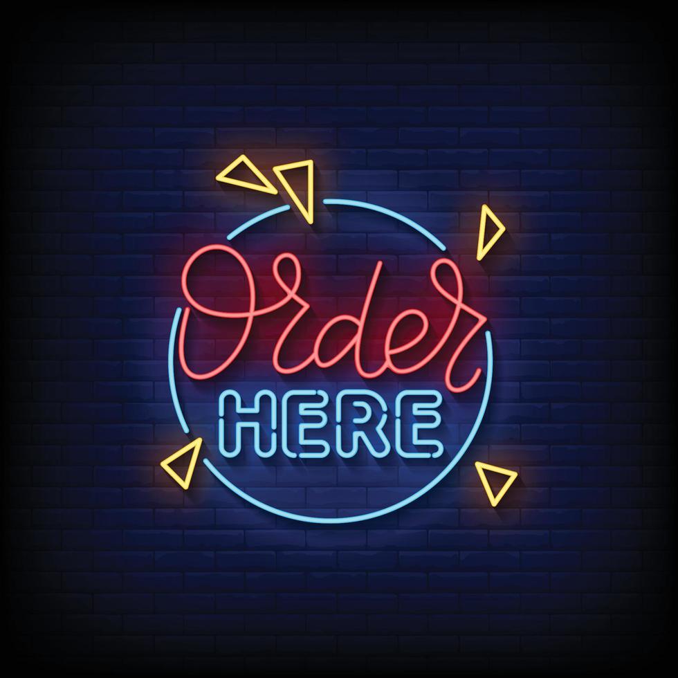 Order Here Neon Sign On Brick Wall Background Vector