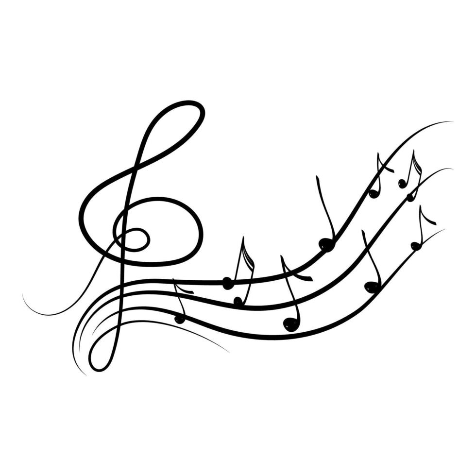 Music key with sheet music, hand drawn elements in doodle style. Melody. Music. Isolated musical element, vector simple illustration