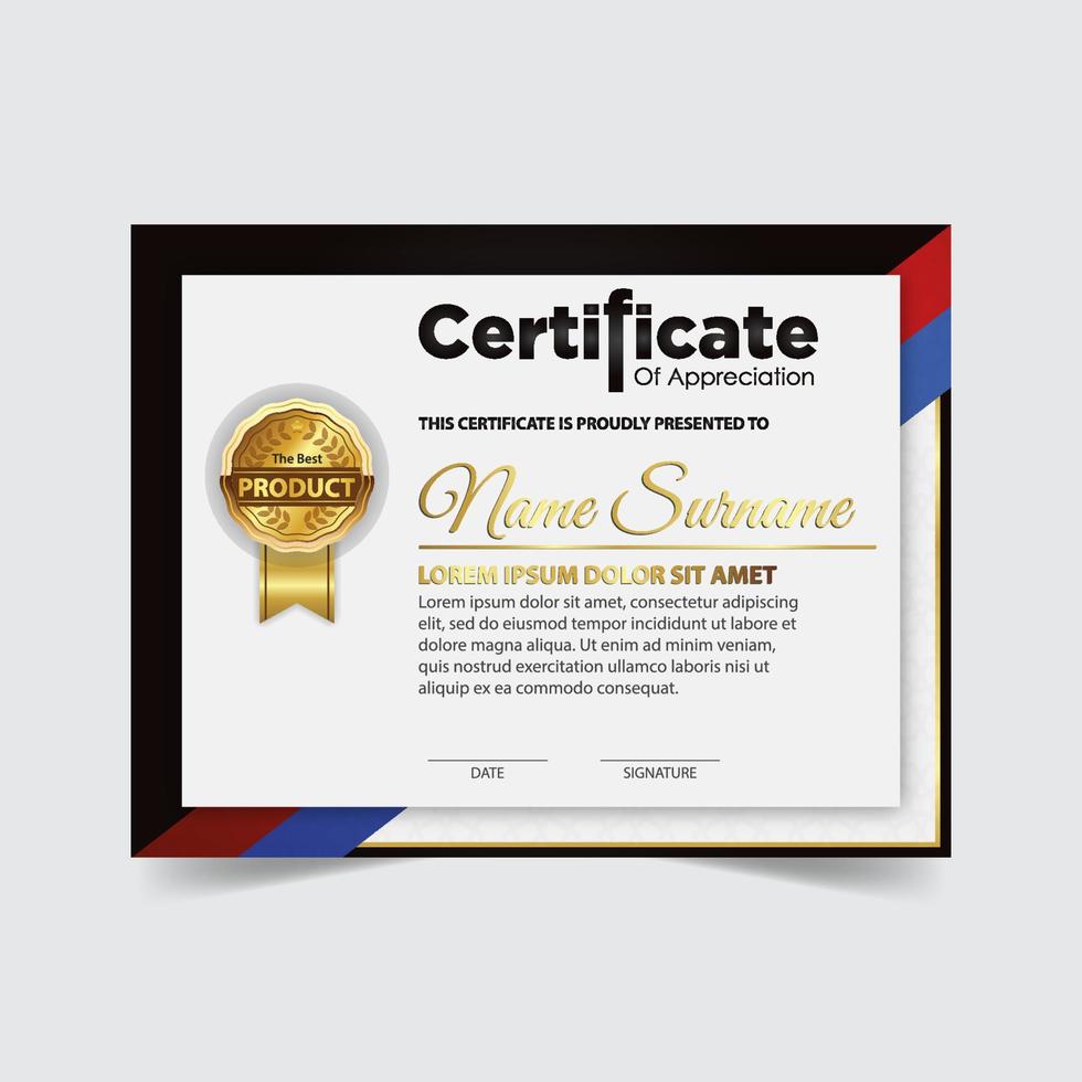 Certificate template design. Certificate of Achievement with a gold badge vector