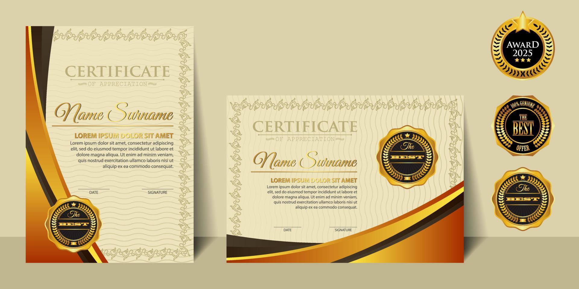 concepto de diseño de certificado de diseño moderno. plantilla de certificado de premio de vector de fondo de diploma de diseño moderno elegante y lujoso simple