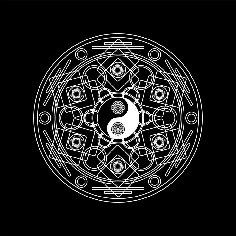 Mandala with Yin Yand Sign Outline vector