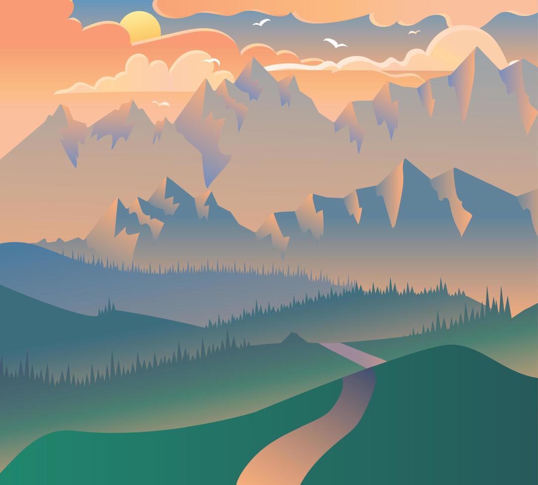 Morning Landscape Nature Forest Camping Banner vector