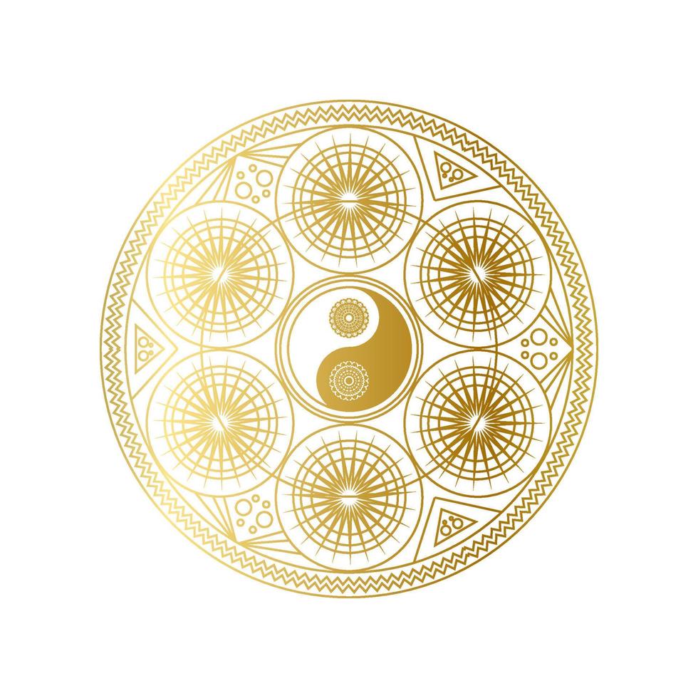 Shiny Golden Mandala with Yin Yang Sign Isolated vector