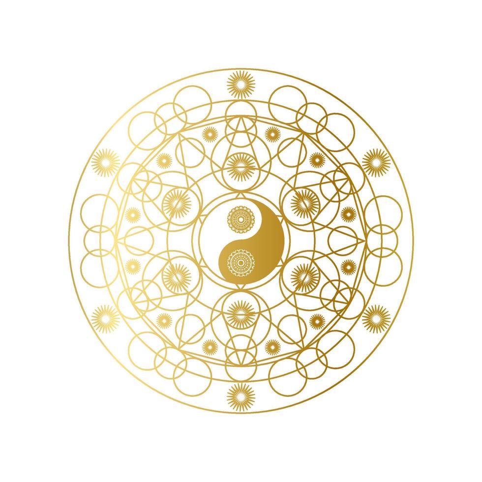 Shiny Golden Mandala with Yin Yang Sign Isolated vector