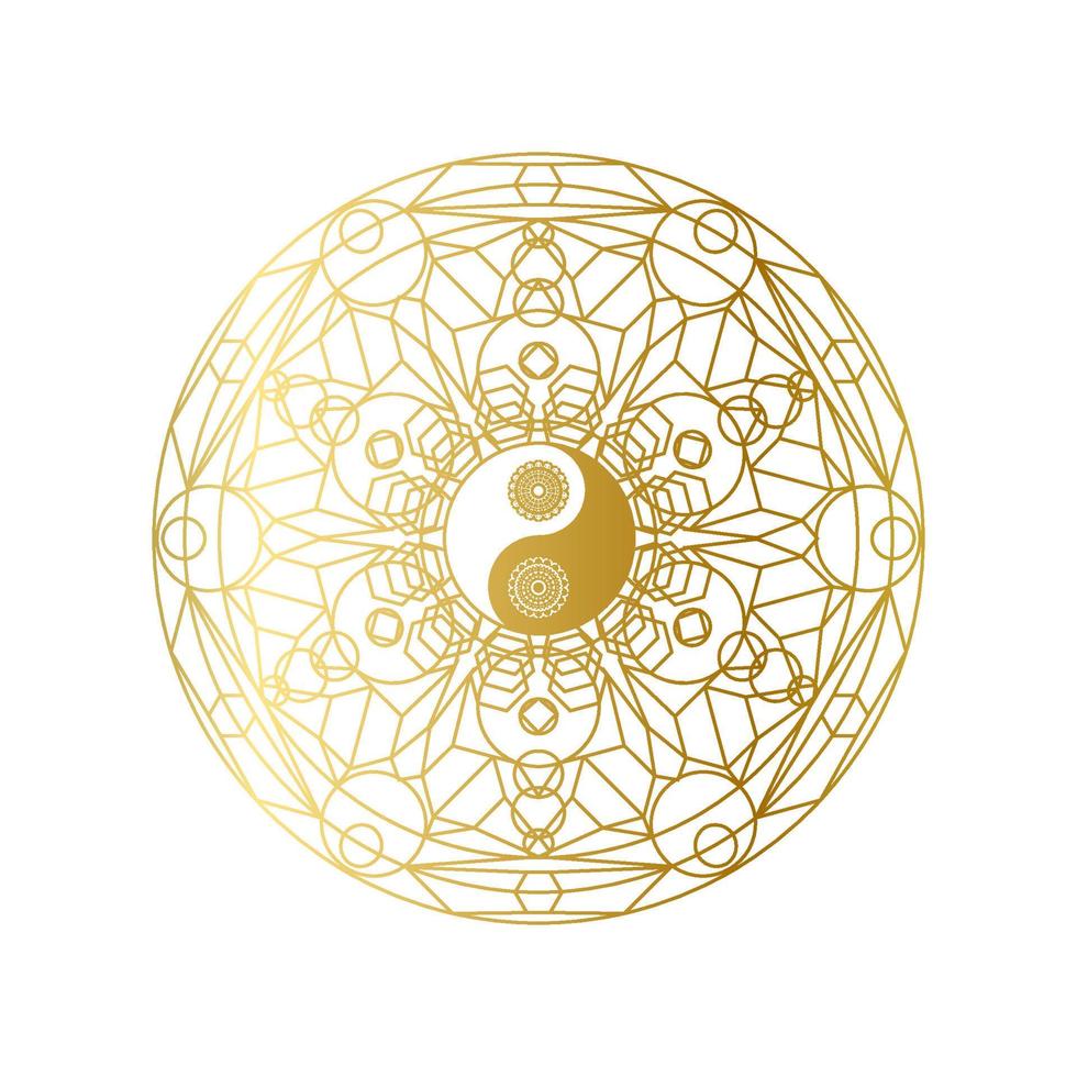 Shiny Golden Mandala with Yin Yang Sign Isolated vector