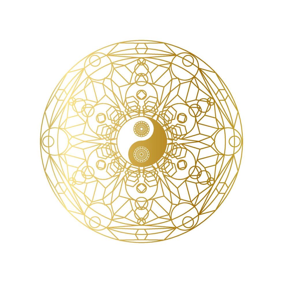 Shiny Golden Mandala with Yin Yang Sign Isolated vector