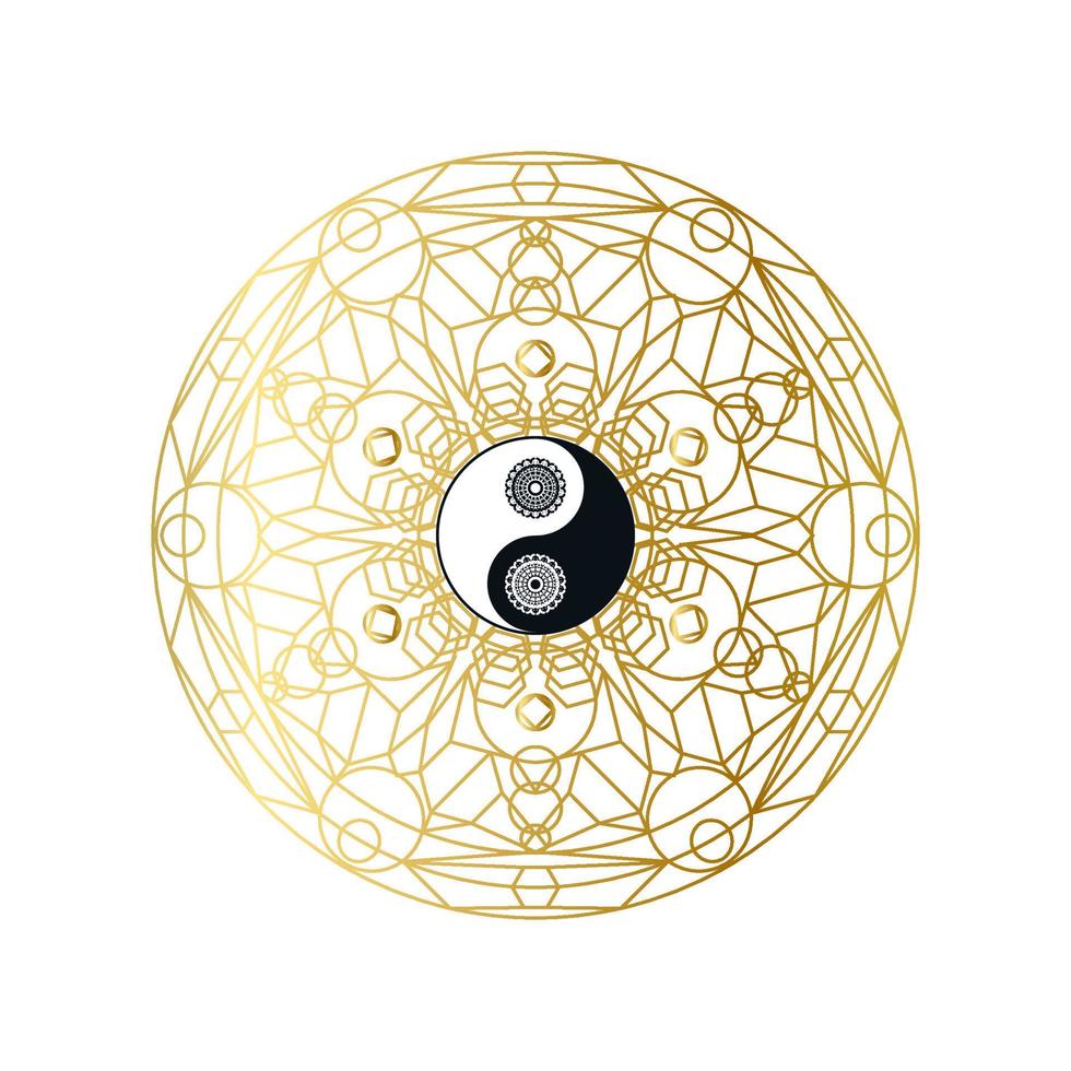 Shiny Golden Mandala with Yin Yang Sign Isolated vector