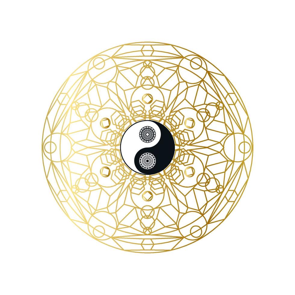 Shiny Golden Mandala with Yin Yang Sign Isolated vector