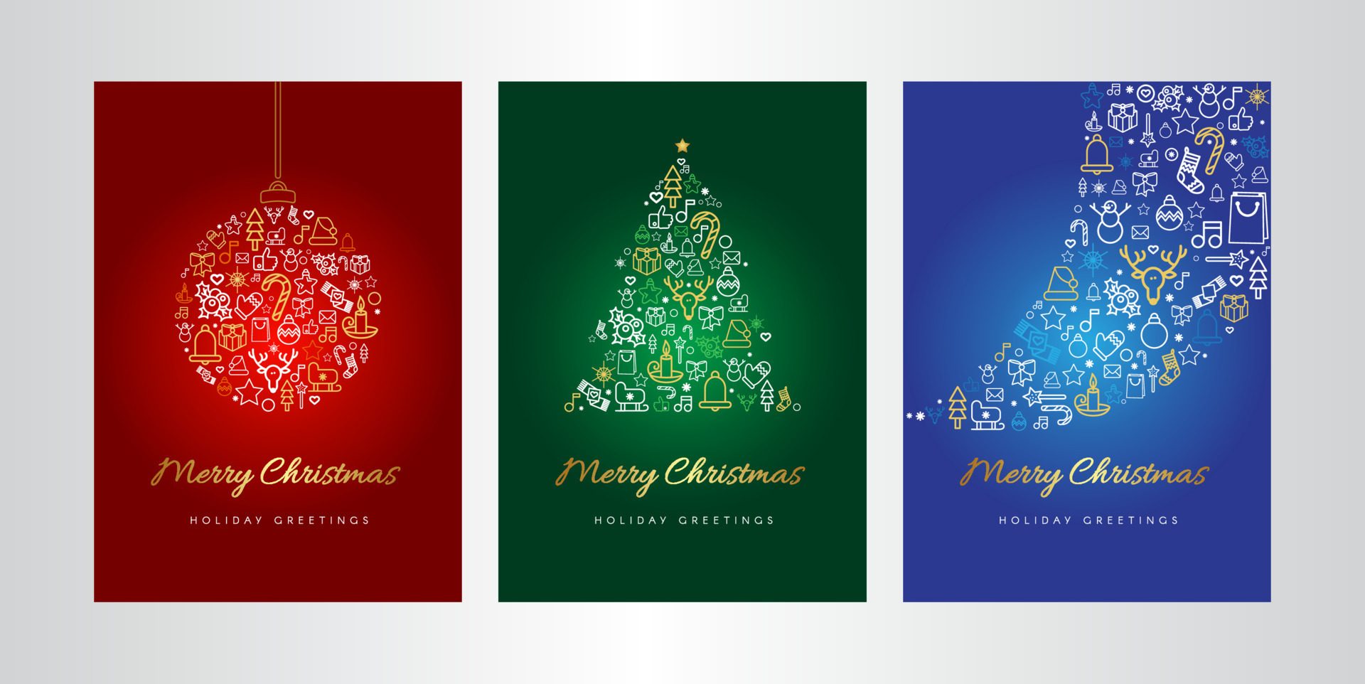 Merry Christmas greeting card vector template set 8023689 Vector Art at