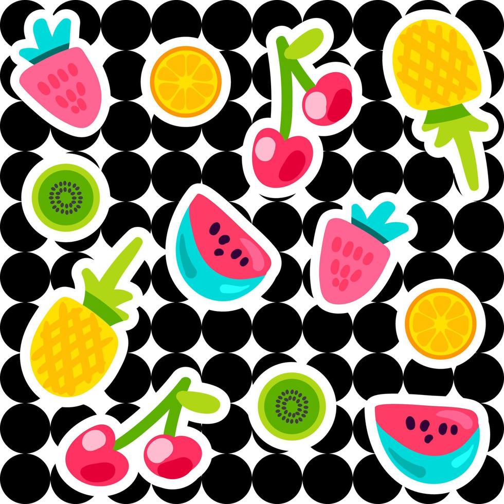 Fruits doodle color stickers set vector