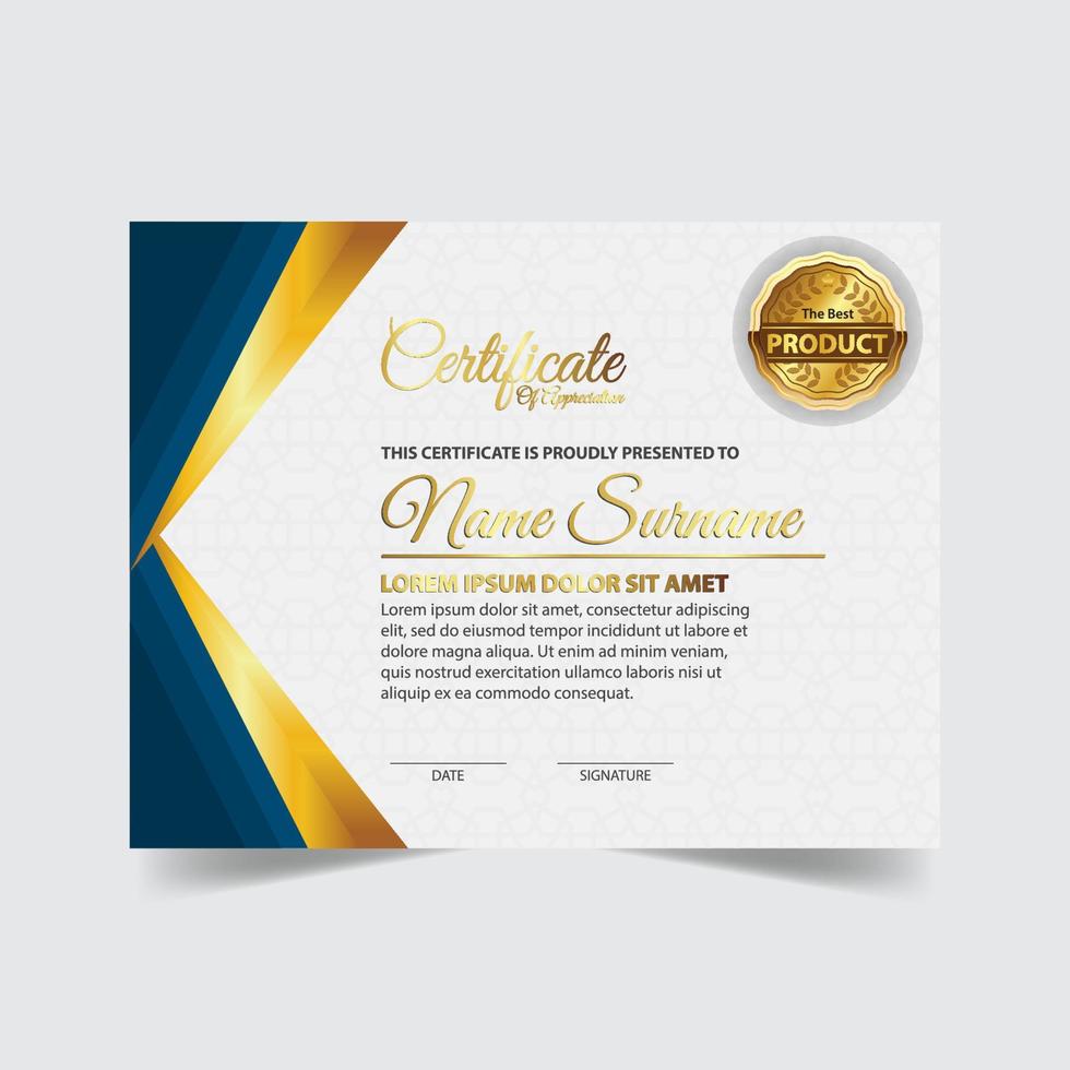 Award template certificate, gold color and gradient. Contains a modern certificate with a gold badge vector