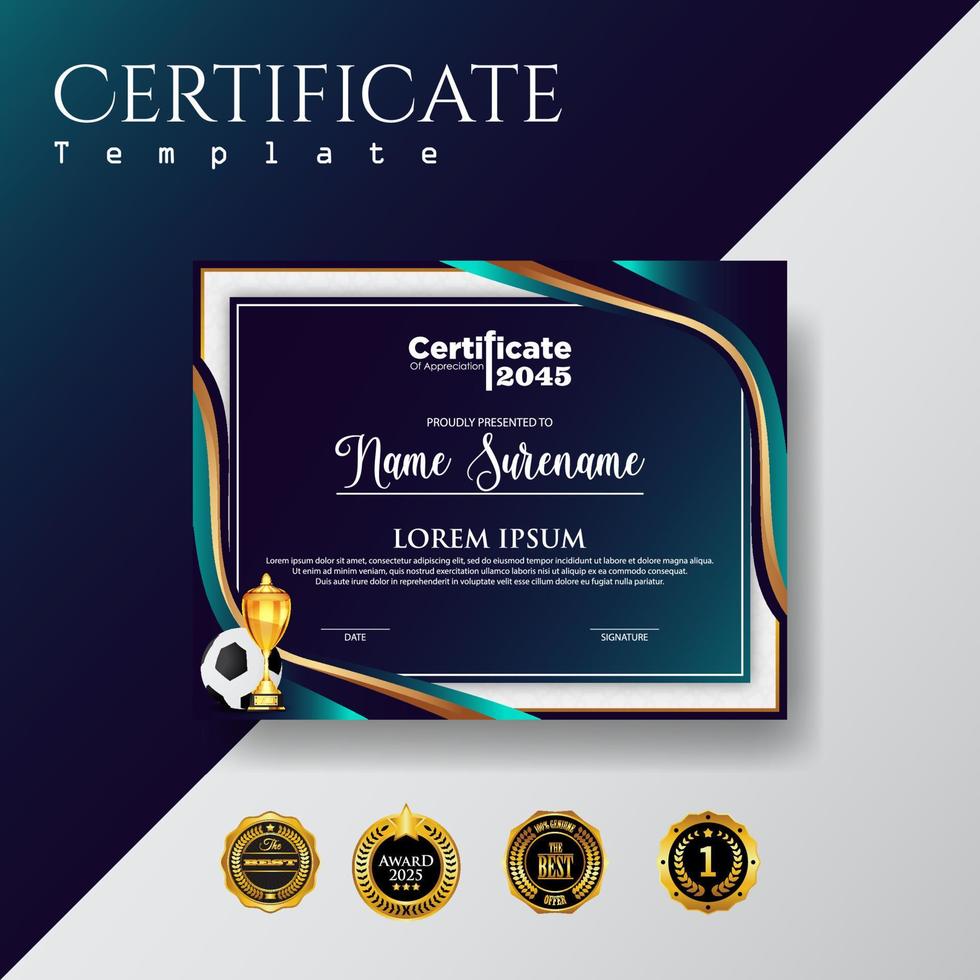 Soccer Game Certificate Diploma With Golden Cup Set Vector. Football. Sport Award Template. Achievement Design vector