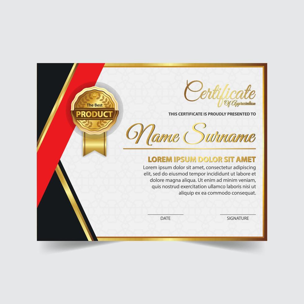 Award template certificate, gold color and gradient. Contains a modern certificate with a gold badge vector