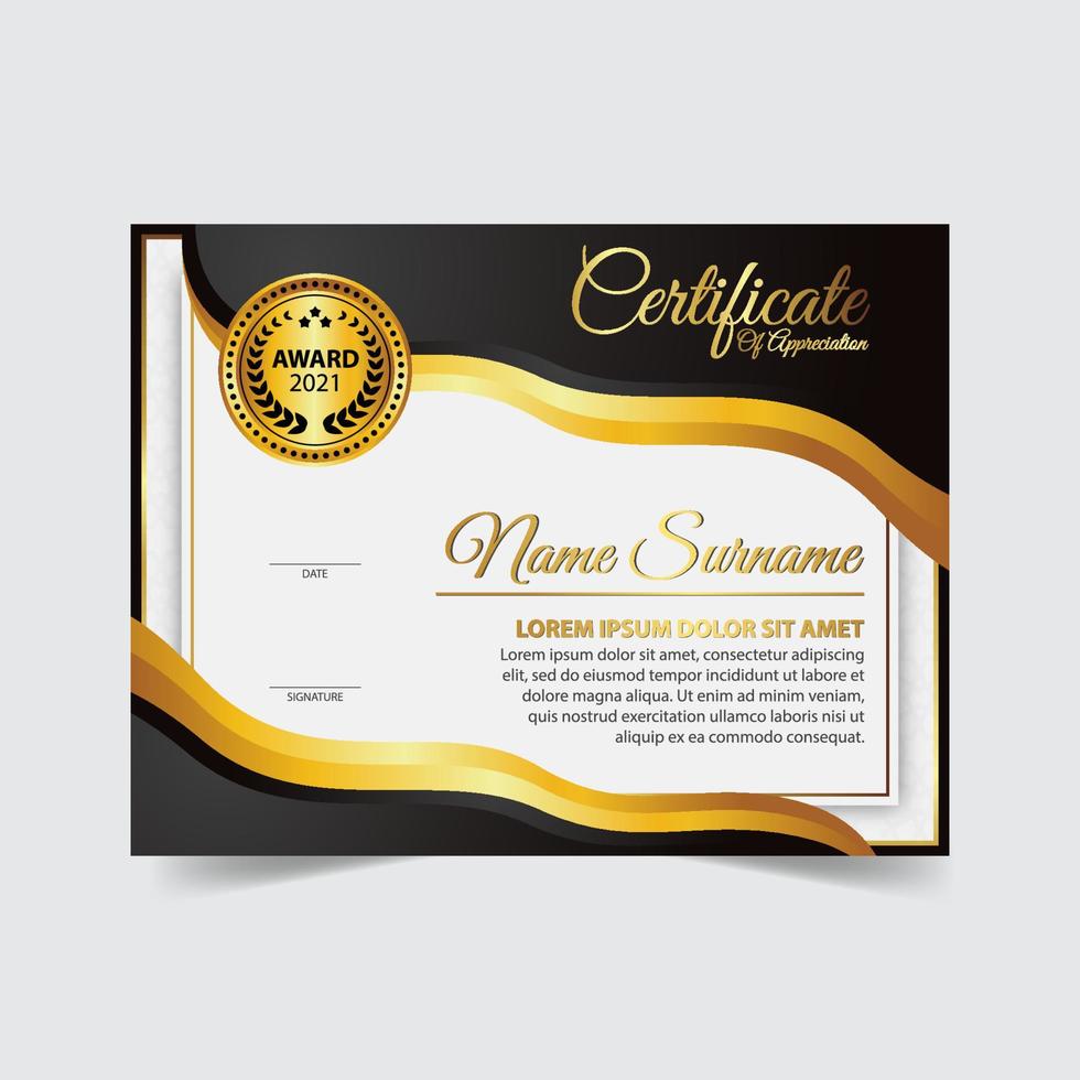 Certificate template design. Certificate of Achievement with a gold badge vector