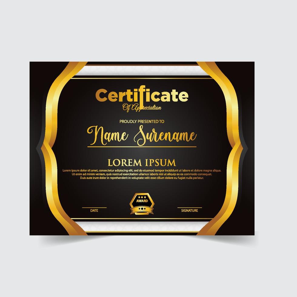 Certificate template design. Certificate of Achievement with a gold badge vector